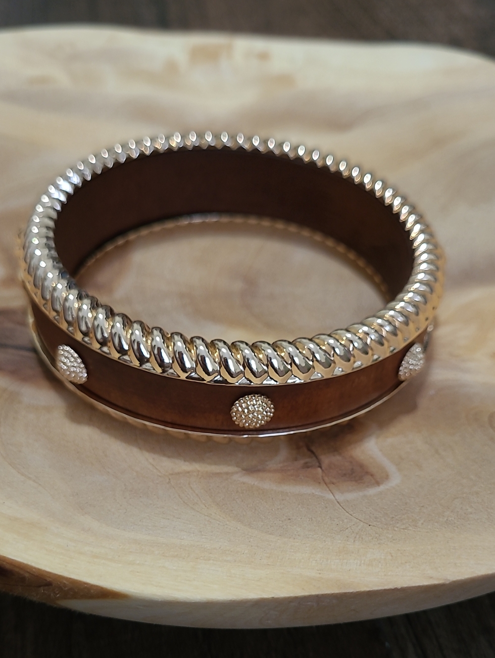 NWT Braided Gold Trim Wood Bangle Bracelet
